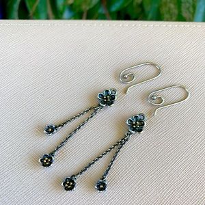 Pandora Forever Bloom Black Spinel TT earrings
